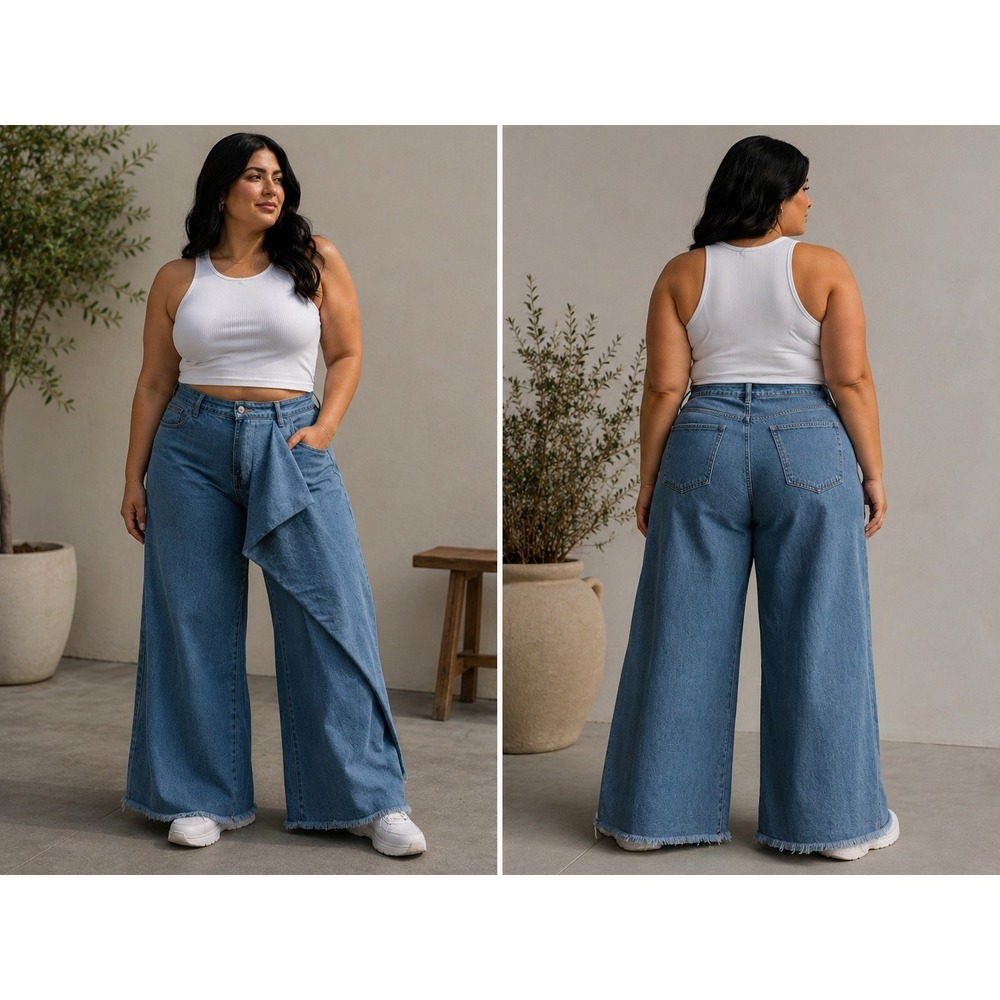 High Waist Wide Leg Jeans Women's Autumn Vintage Chic Pants Asymmetrical Design
